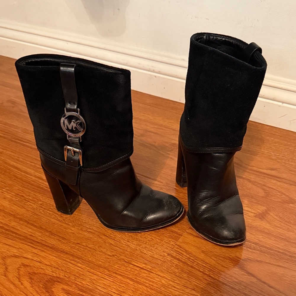 Michael Kors Black Heeled Boots with Silver Accent